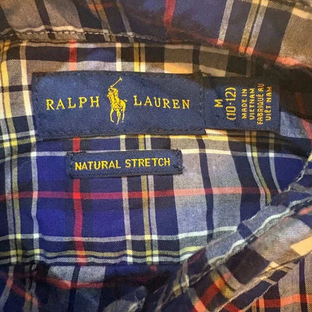 Ralph Lauren Kids Plaid Button Down Shirts Lot of 3 Natural Stretch Size M 10-12